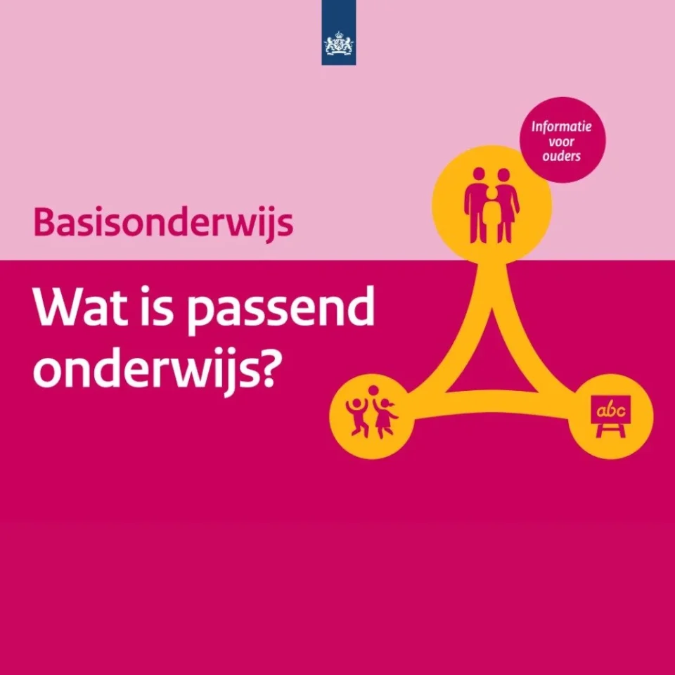 voorzijde van de flyer Passend Onderwijs. Tekst op een roze achtergrond.